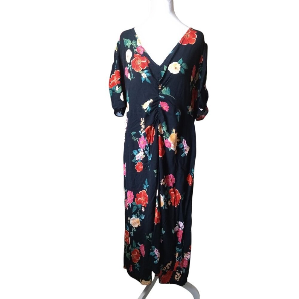 Old Navy Size 2X Maxi Ruched High-Low Multicolor Floral Dress Boho Travel Travel